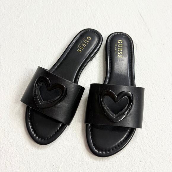 Guess Black Heart Slide Sandals, Size 8 - Picture 2 of 6